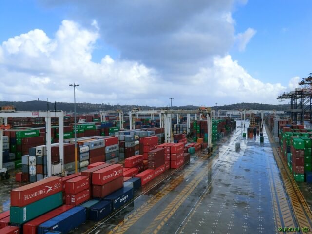 Container terminal stacks at a busy port